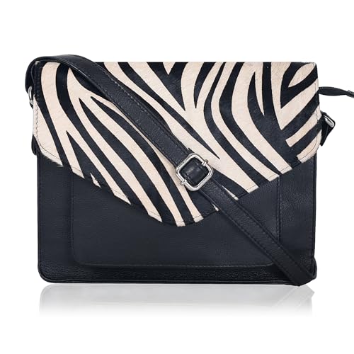 Ozora Genuine Leather Crossbody Purse for Women, Shoulder Bag - color: Black Ndm Zebra