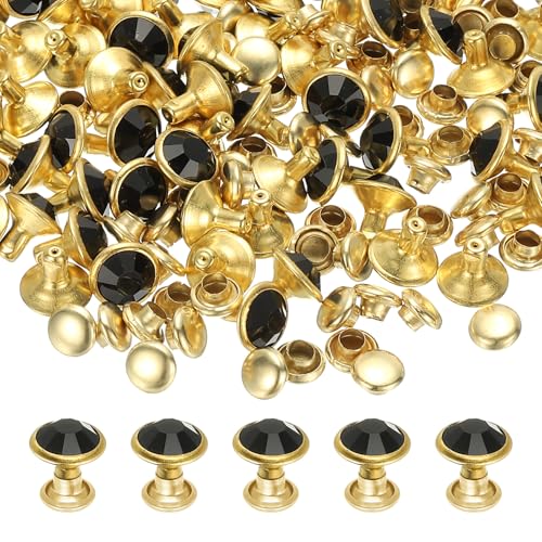 PATIKIL 8mm Leather Rivets, 70 Sets Rhinestone Rivet Studs Double Cap Spikes Rivet for Leather Crafting for Decor Repair DIY Clothing Belts Bags Shoes, Black Gold Tone - color: Black, size: 8mm