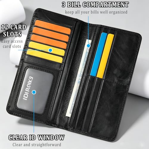 Vintage Genuine Leather Long Wallet for Men Women - color: 33-Black