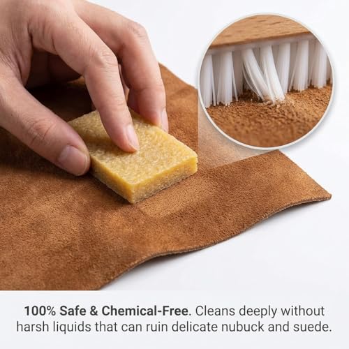 3Pcs Professional Suede Shoe Cleaner Kit, Wooden Suede Brush & Stain Eraser Set with Crepe Cleaning Pad, Nubuck Leather Care Tool for Winter Boots, Sneakers, Bags and Furniture