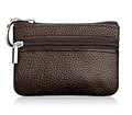 Genuine Leather Small Coin Purse Change Pouch Bag Solid Color Wallet with Zipper Key Chain Ring Credit Card Holder for Women Men(Coffee) - color: Coffee