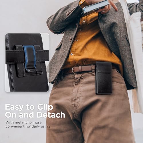 Holster for iPhone 17 Pro Max 16 Pro Max 15 Pro Max 14 Pro Max 13 Pro Max 16 Plus 15 Plus 14 Plus, Premium Leather Pouch with Belt Clip Phone Holster Belt Case, Black -L - color: Black, size: Large