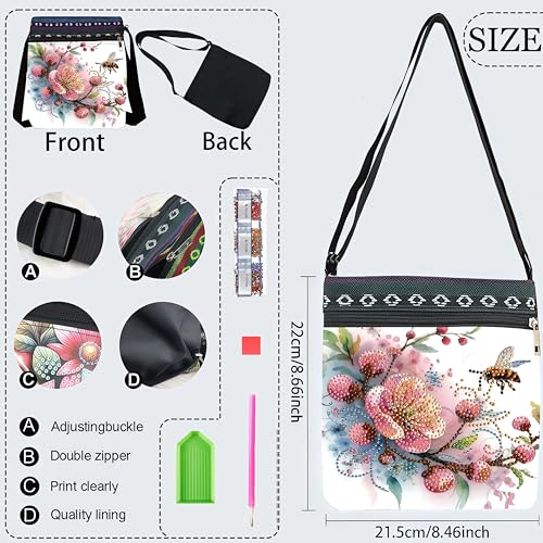 DDGYP DIY Diamond Painting Crossbody Bag, Diamond Art Kits for Adults Women | PU Leather Floral Bee Art Bag, Diamond Art Projects Craft Kits - color: Butterfly Flower 4
