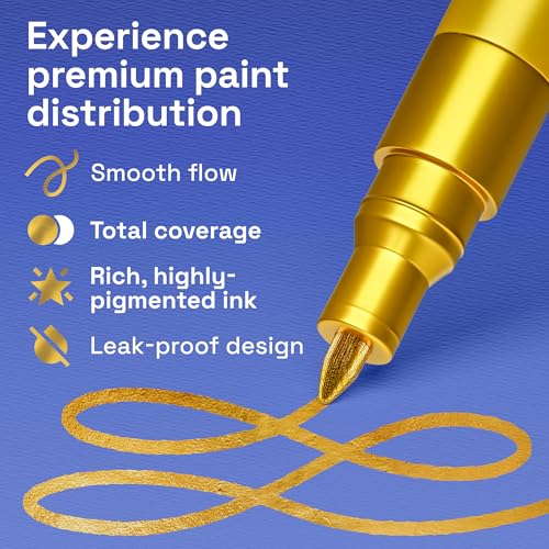 ARTISTRO Gold Acrylic Paint Markers - 0.7mm Extra Fine-Tip - Set of 2 - color: Gold