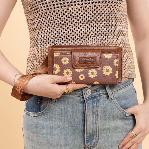 X Wrangler Western Wallet for Women Card Cases & Money Organizers Wristlet Wallet with Zipper Pocket - color: X Brown