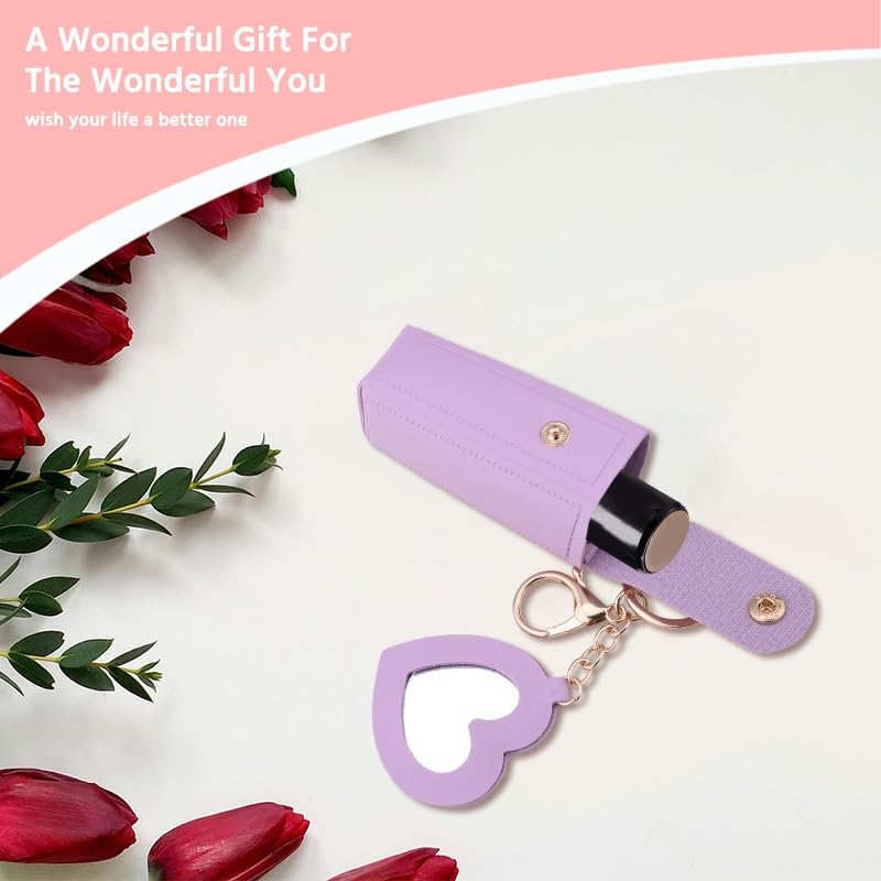 Sisadodo Lip Oil Lipstick Case with Mirror Lip Oil Lipstick Holder Key Chain for Car Keys Keychains Lipstick Organizer Case - color: Purple Heart