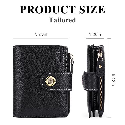 Falan Mule Wallet for Women - Genuine Leather, Compact, RFID Blocking, Bifold Wallet - color: Elegant Black