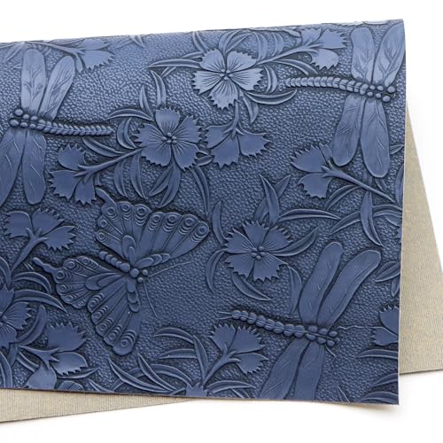 David accessories Bump Texture Faux Leather Sheet 1 Pc 11" x 55" (30x140cm) Printed Faux Leather Fabric Sheet for DIY Bows Earrings Making Crafts (Blue Butterfly) - color: Blue Butterfly