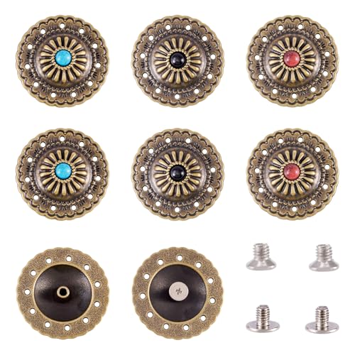 12 Sets Leather Rivets Tibetan Decorative Rivets 3 Colors Alloy Vintage Turquoise Rivets Buttons Rapid Metal Studs for Leather Clothes Bag Purse Craft - color: #09-12 Sets