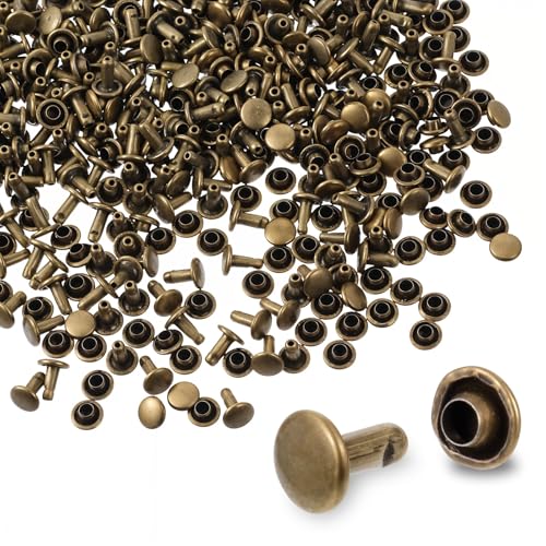 200sets Double Round Cap Leather Rivets Double Cap Rivets Tubular Leather Studs Repairs Metal Rivet Decoration Fabric Rivet Leathers Fasteners for Crafting Clothes Shoes Accessories (6mm Bronze)