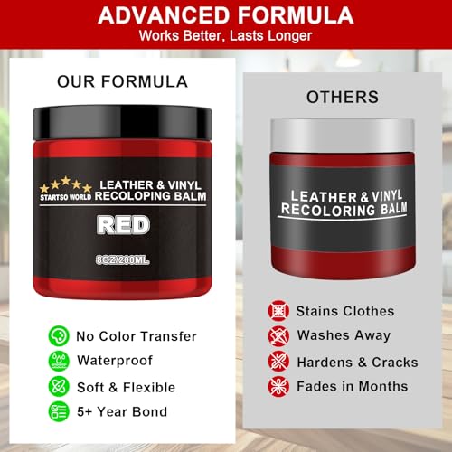 STARTSO WORLD Leather Recoloring Balm, Red Leather Repair Kit for Furniture, Leather Dye, Leather Color Restorer for Couches, Leather Couch Paint | Repair, Restore & Renew Old, Faded Leather - color: Red, size: Leather Recoloring Balm