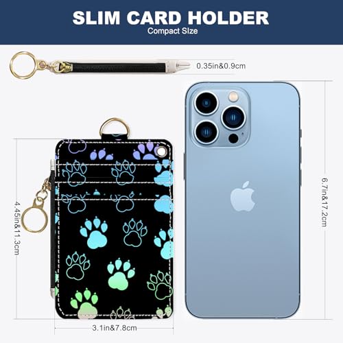 Slim Wallet Credit Card Holder, Animal Paw Print, RFID Wallet Women Cute Small Front Pocket Wallet With Zipper, PU Leather Thin travel RFID Blocking Card Case ID Window,Ladies Gifts - color: Animal Paw Print