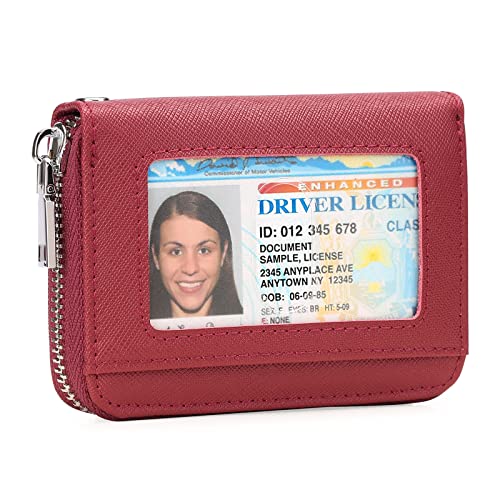 GOIACII Wallets for Women RFID Blocking Ultra Slim Real Leather Credit Card Holder Clutch - color: Z-Red