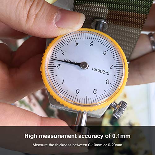 Portable Flat Head Thickness Gauge, Flat Head Thickness Tester Dial, Steel Material Thickness Tester Between 0‑10mm or 0‑20mm for Leather Cloth Measuring Accuracy (0-20mm