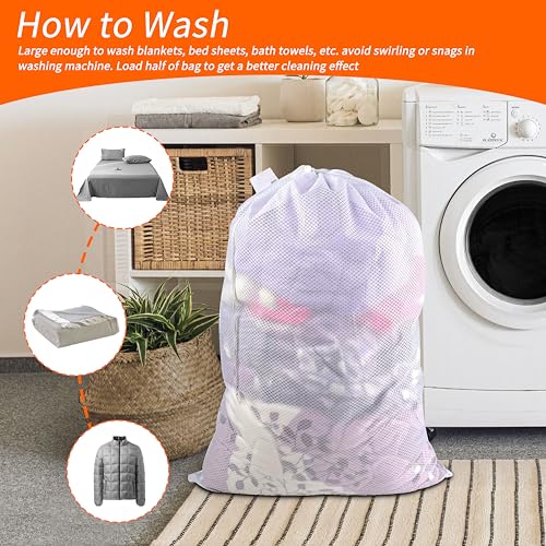 Polecasa 2 Pack Heavy Duty Diamond Mesh Laundry Bag, 24x36", White | Extra Large Laundry Hamper Bag, Holds 2-3 Loads, Tear Resistant Mesh, Breathable Design, Drawstring Closure - color: A-White, size: 24"x36" | 2 Pack