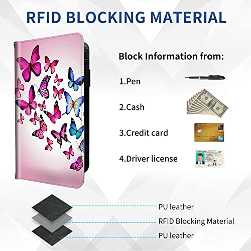 DEGDFSGR Checkbook Cover - Premium Leather Standard Duplicate Register Check Card Book Holder Wallet with RFID Blocking Function for Girl Men Women (Pink Flying Butterfly) - color: Pink Flying Butterfly