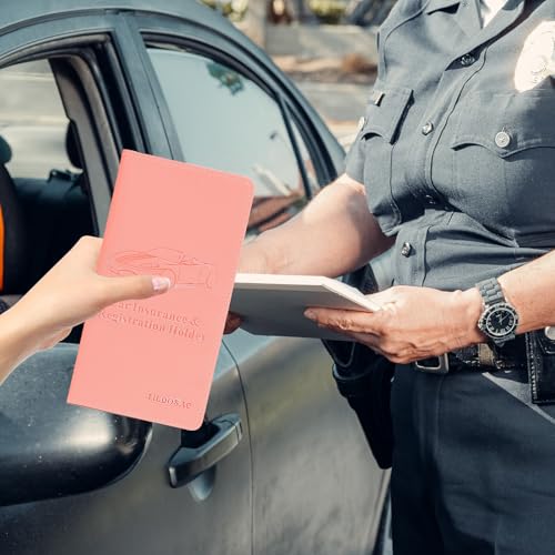 Car Registration & Insurance Card Holder Leather Auto Glove Box Organizer Document Wallet with Magnetic Shut - color: Pink-Upgraded