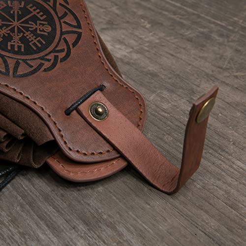 Medieval Belt Pouch,Viking Leather Coin Pouch Brown Portable Drawstring Dice Bag Renaissance LARP Waist Bag Cosplay Vintage Archery Pouch for Men Women - color: Phoenix embossed