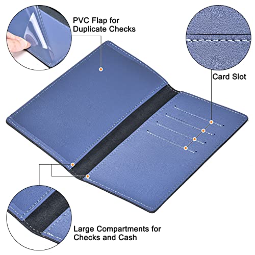 Checkbook Covers for Personal Duplicate Checks, Genuine Leather Checkbooks Register Cover Holder Wallets for Women & Men (Blue Gray) - color: Blue Gray