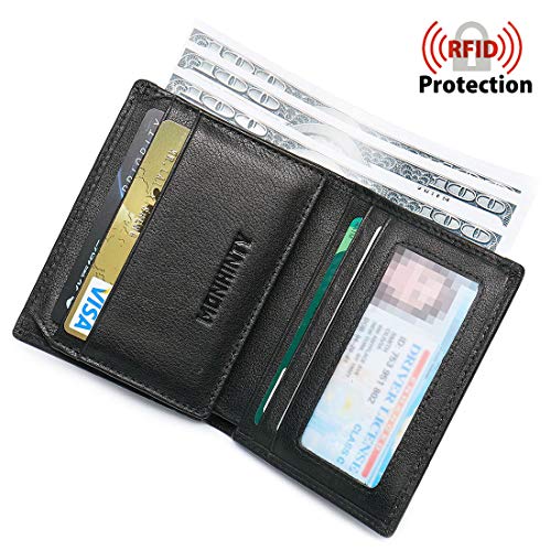 Men’s 2 ID Windows RFID Blocking Smooth Leather Small Front Pocket Travel Bifold Wallet