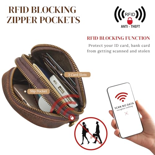 S-ZONE Small Crossbody Bags for Women RFID Blocking Leather Phone Purses | Crazy Horse Leather, Multi Pockets, Trendy Adjustable Wide Strap, Compact Shoulder Purse for Daily Dating Travel - color: Dark Brown