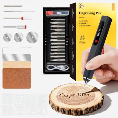 GANGZI Engraving Pen Set - Engraving Pen for Metal Wood Glass and Plastic | Beginner Friendly - Rechargeable-Gift Grade Kit for Artists & Beginners Cool Birthday Gift for Teen Boys（Black） - color: Black