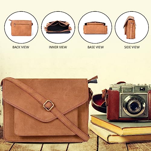 Ozora Genuine Leather Crossbody Purse for Women, Shoulder Bag - color: Cognac Hunter