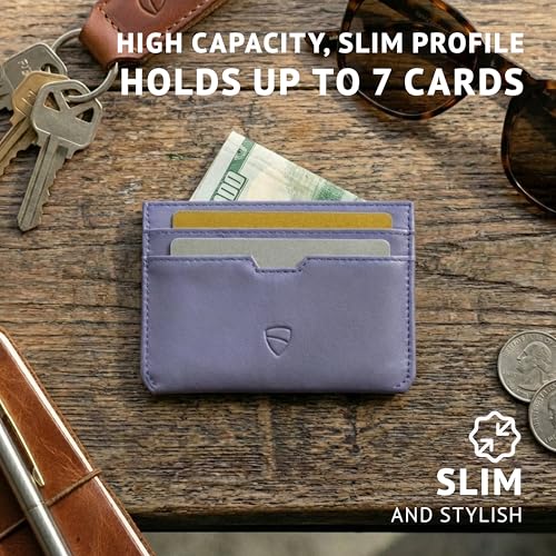Vaultskin MOORGATE Slim Top-Grain Leather Credit Card Holder, RFID Wallet - color: Purple Blue