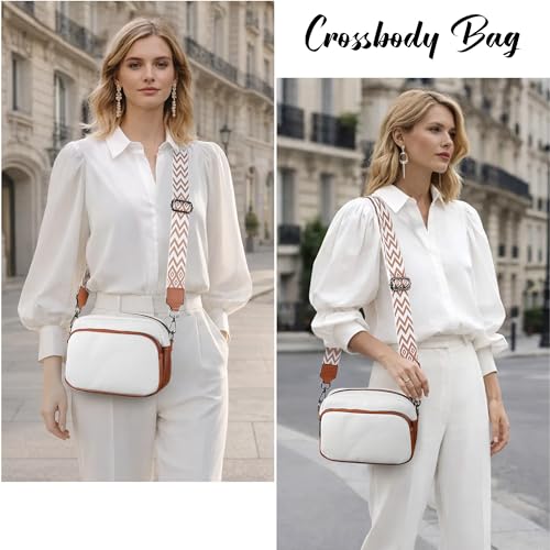 TANTOMI Small Crossbody Bag for Women, Vegan Leather Handbags Shoulder Bag for Travel, Cross Body Purse with Adjustable Strap - color: 2-white/Light Brown