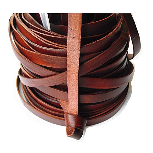 Glory Qin 5 Yards 10mmx2mm Genuine Cow Hide Flat Leather Strip, 10mm Wide Real Leather Craft for Jewelry Making LeatherRush (Brown) - color: Brown