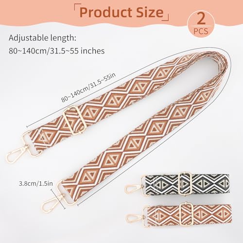 2 Pack Adjustable Crossbody Purse Straps,1.5" Wide Replacement Shoulder Straps for Handbags, Retro Jacquard Embroidered Multi-Pattern Bag Strap for Crossbody & Shoulder Bags - color: Embroidered Black&beige