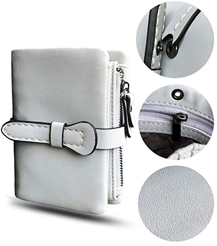AOXONEL Women's Small Bifold Leather wallet Rfid blocking Ladies Wristlet with Card holder id window Coin Purse - color: Grey3