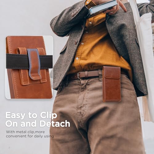 Holster for Galaxy S25 Ultra S24 Ultra S23 Ultra 5G Note 20 Ultra 5G Note 10+ Plus 5G, Premium Leather Pouch with Belt Clip Phone Holster Belt Case, Brown -XL - color: Brown, size: X-Large