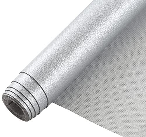 Picheng Pearlescent Faux Leather Fabric: 13.8" x 53" Soft Faux Leather Roll | Lychee Texture Solid Color Faux Leather Sheets Marine Vinyl for Making Crafts Leather Earrings Bows Sewing DIY (Silver) - color: Silver