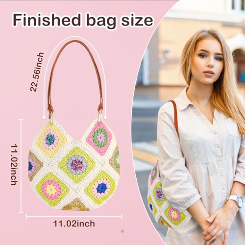 Hanfetch Crochet Kit for Advanced or Intermediate Beginner, Step by Step Video Tutorial and Detailed Guide Instruction DIY Craft Supplies for Adult and Kid with Complete Kit for Granny Square Tote Bag - color: Green