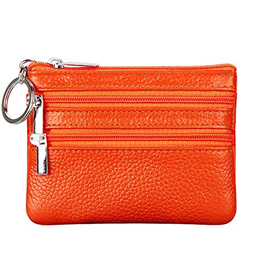 Women Genuine Leather Coin Purse Small Keychain Change Wallet - color: Orange, size: One Size