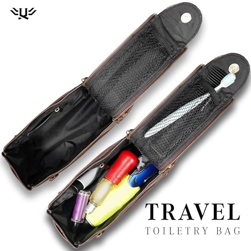 Premium Handmade Leather Toiletry Bags for Men and Women, Genuine Leather Dopp Kit and Shaving Bag for Men, Travel Cosmetic Bag for Women's and Men's, Zipper Pocket, Chocolate - color: Chocolate Brown (Large)