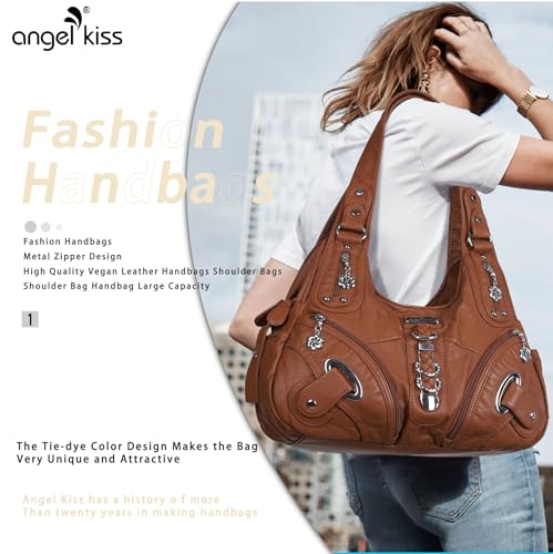Angelkiss Hobo Purses and handbags for Women Satchel Handbag Women Purses Large Daily Shoulder Bags - color: Brown