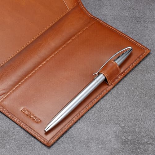 HISCOW Leather Checkbook Cover for Duplicate Checks with Pen Holder - color: Brown Vegetable-Tanned Leather
