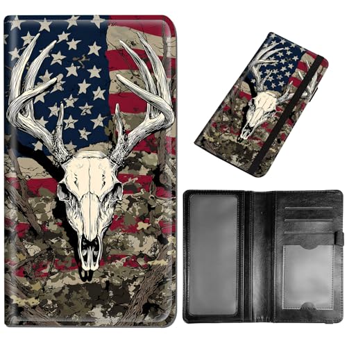 DEGDFSGR Checkbook Cover PU Leather Checkbook Covers for Women for Duplicate Checks, Check Book Covers with RFID Blocking Function for Personal Checkbook, Deer Skull American Flag - color: Deer Skull American Flag