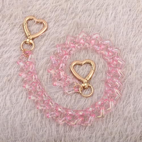 Acrylic Purse Chain, Transparent Heart Bag Charms Handbags Strap | Multicolor Pink Heart, Chunky 12.4 Inch Purse Extender, Bag Accessories for Women, Keychain & Pants Chain Gift - color: Pink Purse Chain
