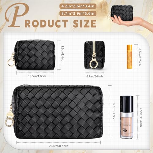 2 Pack Small Makeup Bags, Large Cosmetics Bag for Purse with Ring Buckle, Portable Small Travel Organizer Makeup Pouch for Daily Use (Black) - color: Black-2 Pack