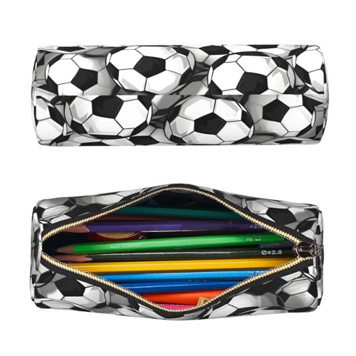 OSAM SPACE Leather Pencil Case Round Pencil Bag Football Skin Pen Organizer Holder Portable Zipper Pouch Cute School Supplies for Girls Boys Study Office - color: Football Skin