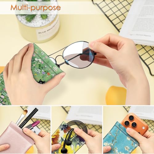 FINTIE Soft Eyeglasses Case with Cleaning Cloth, Squeeze Top Glasses Pouch | Sunglasses Eyewear Bag, Vegan Leather, For Reading /Prescription Glasses Storage, For Women Daily Carry - color: Black Cats