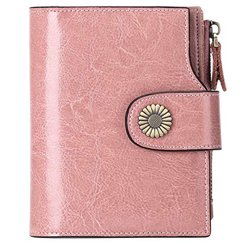 FALAN MULE Small Wallet for Women Leather Bifold Compact Small Womens Wallet with RFID Blocking - color: Pink