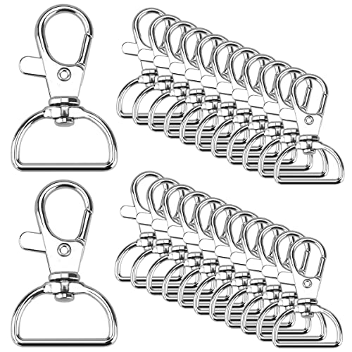 Enenes Swivel Clasp Hooks 30 PCS, 3/4 Inch Lobster Clasps with D Rings | 30 metal swivel lobster clasps with key rings for snap tabs, keychains, wristlets, badge reels, lanyards and DIY crafts - color: Silver