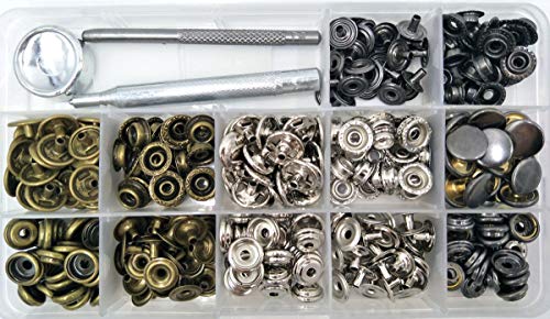 INNEOTC 90 Sets - 12mm(1/2") Metal Gunmetal Black Plated Steel Snaps Fastener Leather Rapid Rivet Button Sewing with Seting Tool (12mm, Mixed) - color: Mixed, size: 12mm