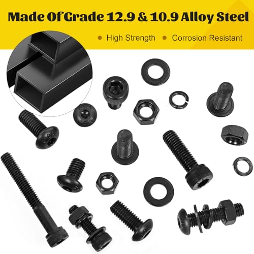 1500PCS M4 Hex Socket Cap Head & Button Head Screws and Nuts Kit | M4-0.7*4/6/8/12/16/20/25/30/35 mm Bolts,Nuts and Washers Assortment Kit, 12.9 & 10.9 Grade Black Zinc Plated for 3D Printer - size: M4 1500pcs