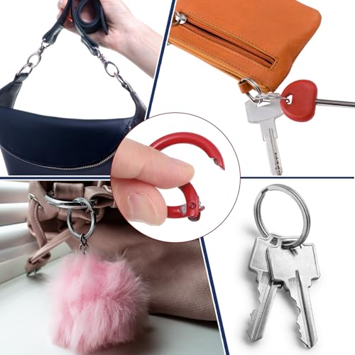 HARFINGTON 6pcs Metal Spring O Rings 0.7" Trigger Spring Keyrings Buckle Round Snap Clip for DIY Keychains Bag Purse Handbag, Red