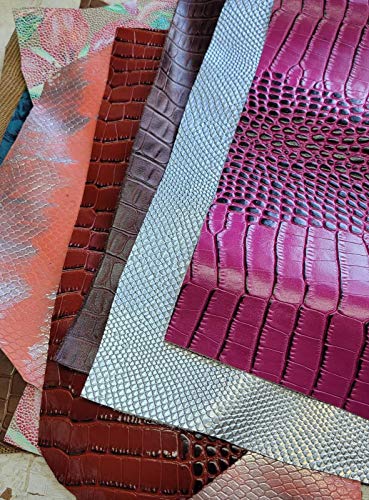 NAT Leathers 10 cuts of 8.5 x 11 inch of Novelty Leathers Embossed Metallic Screenprinted Scrap remnants Trimming Cow Hide Skin Shoe Handbag 2.0-3.0 oz Novelty only 10 cuts of 8.5x11 inch - size: Novelty only 10 cuts of 8.5x11 inch